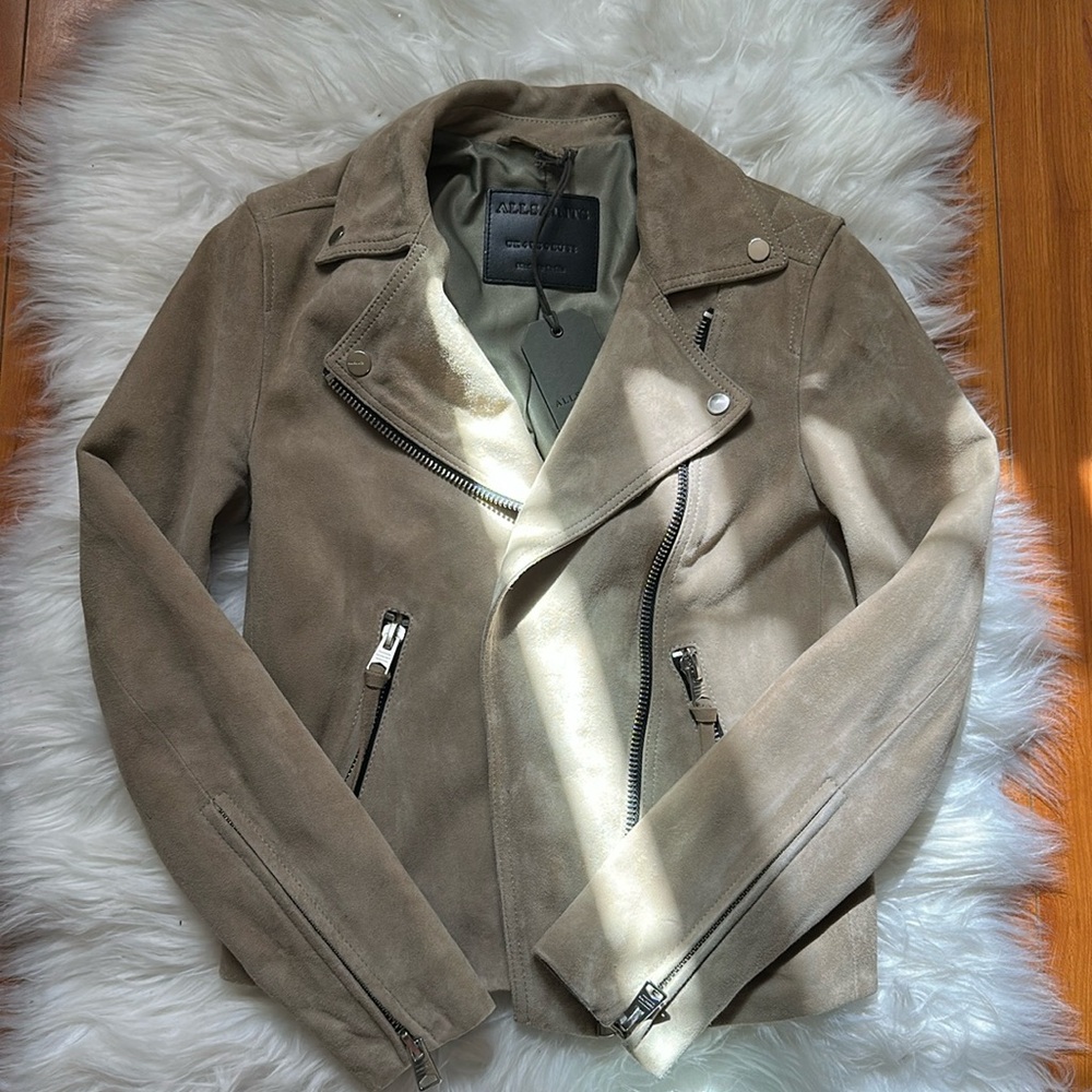 All Saints Tan Suede Biker Jacket
